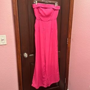 Pink strapless split leg jumpsuit